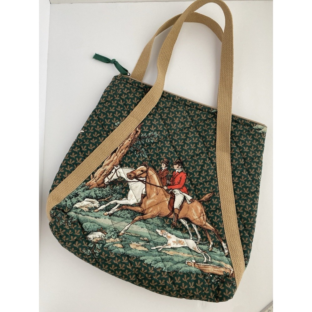 Vintage Heirloom Designs Equestrian Themed Quilted Bag Double Handled Zip EUC